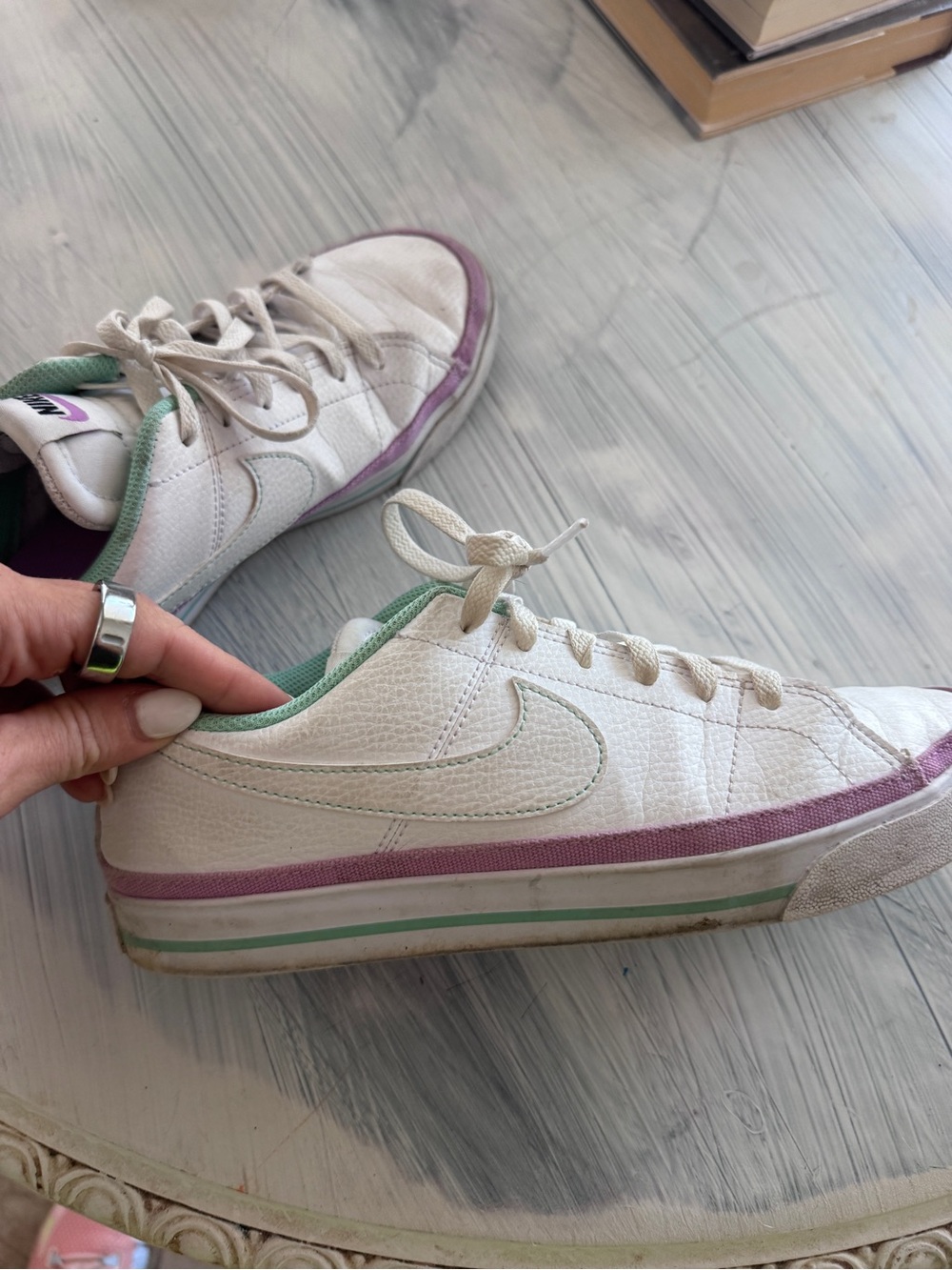Nike Women’s White Sneakers with Purple and Mint Accents